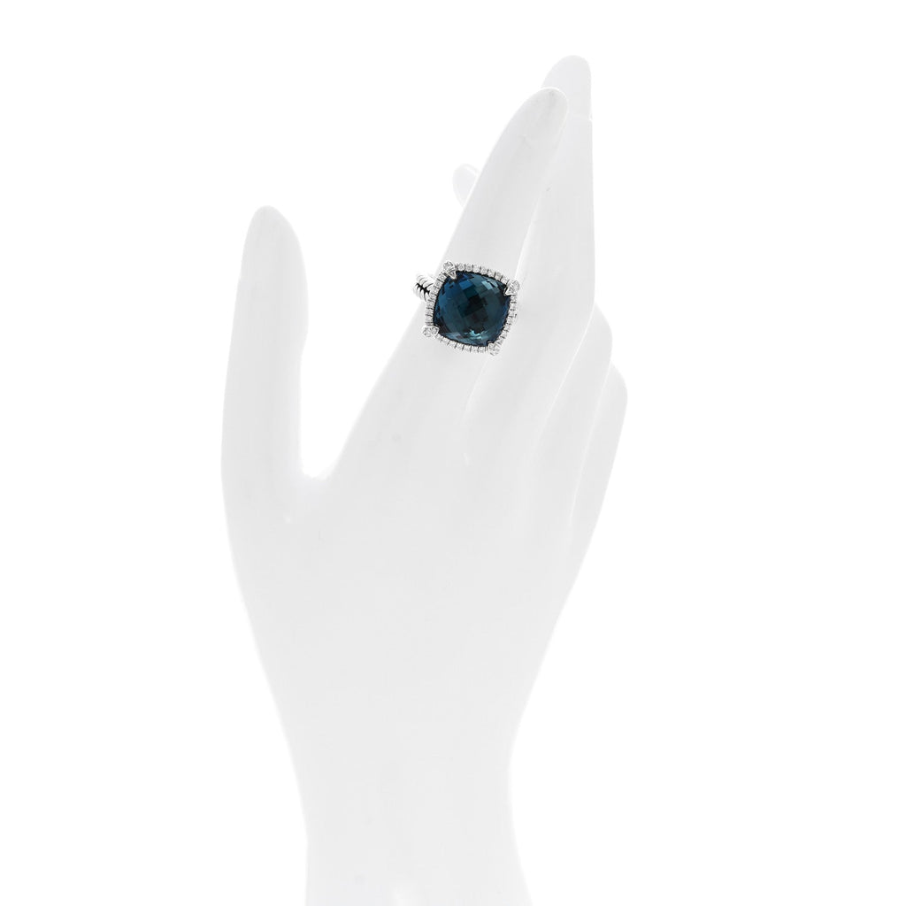 Sterling Silver Diamond Hampton Blue Topaz 14mm Chatelaine Pave Bezel Ring 51 5.75