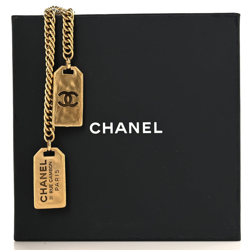 Metal ID Dog Tag Charm Necklace Gold