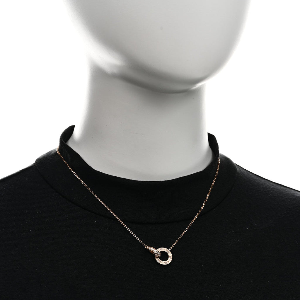 18K Pink Gold Diamond Interlocking LOVE Paved Necklace