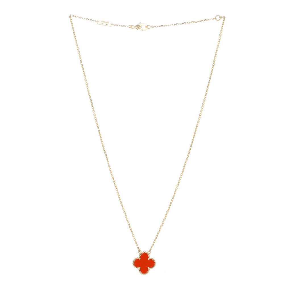18K Yellow Gold Carnelian Vintage Alhambra Pendant Necklace