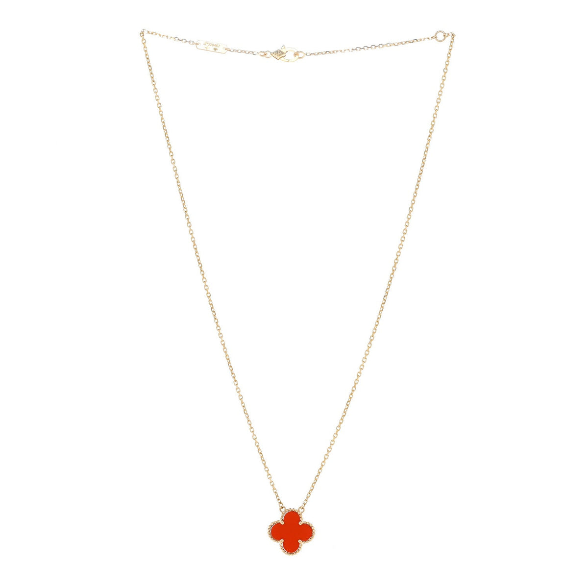 18K Yellow Gold Carnelian Vintage Alhambra Pendant Necklace