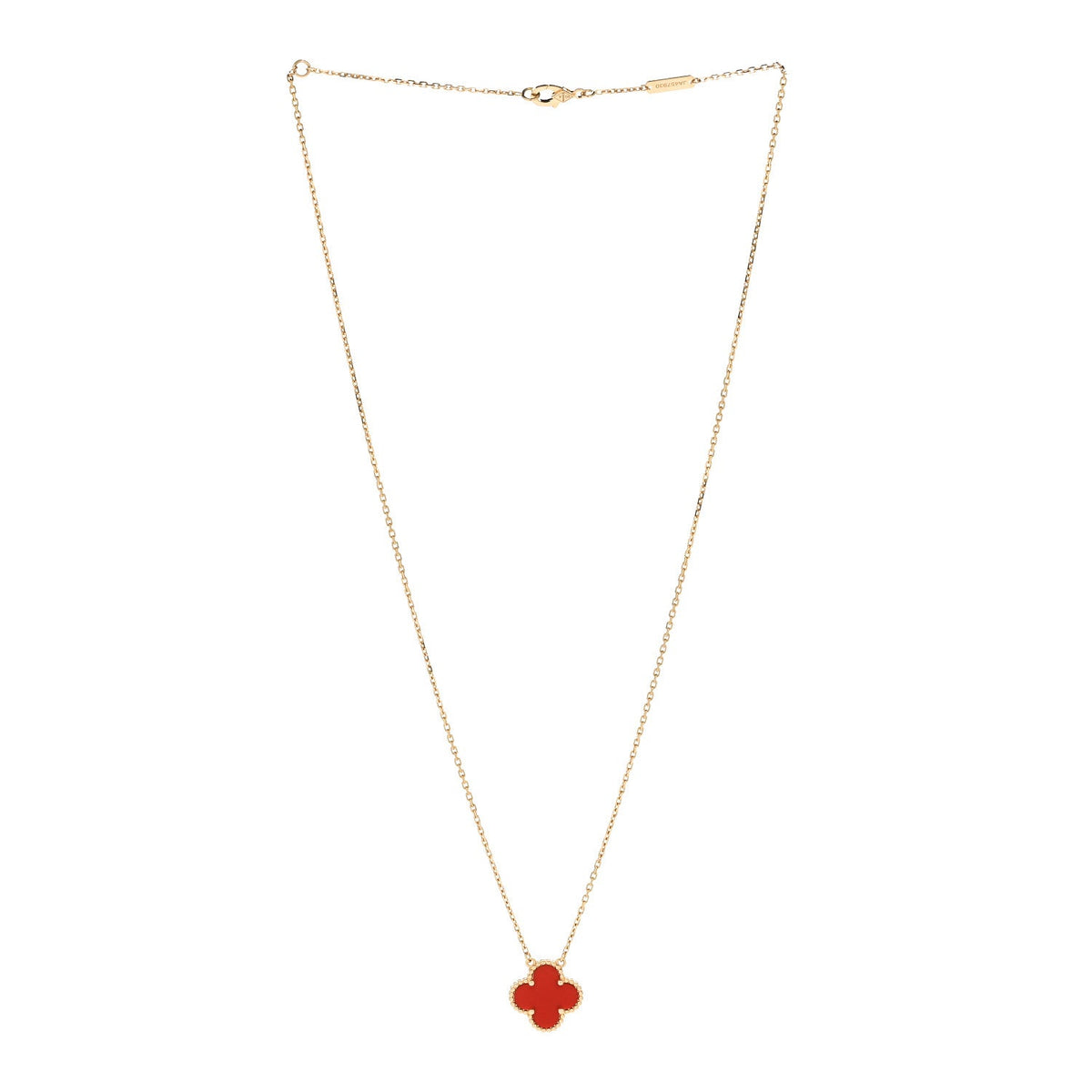 18K Yellow Gold Carnelian Vintage Alhambra Pendant Necklace