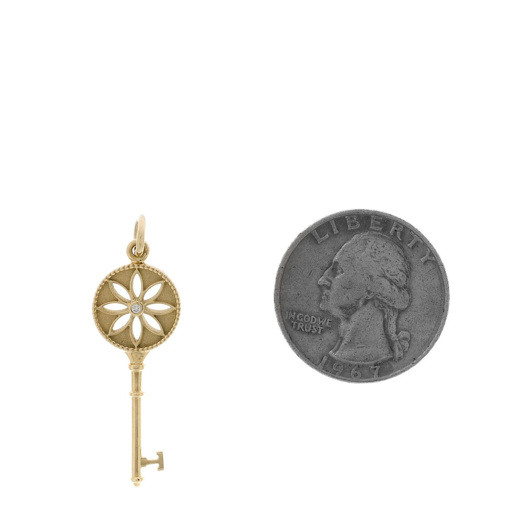 18K Yellow Gold Diamond Daisy Key Pendant