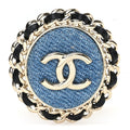 Metal Lambskin Denim CC Brooch Gold Blue Black