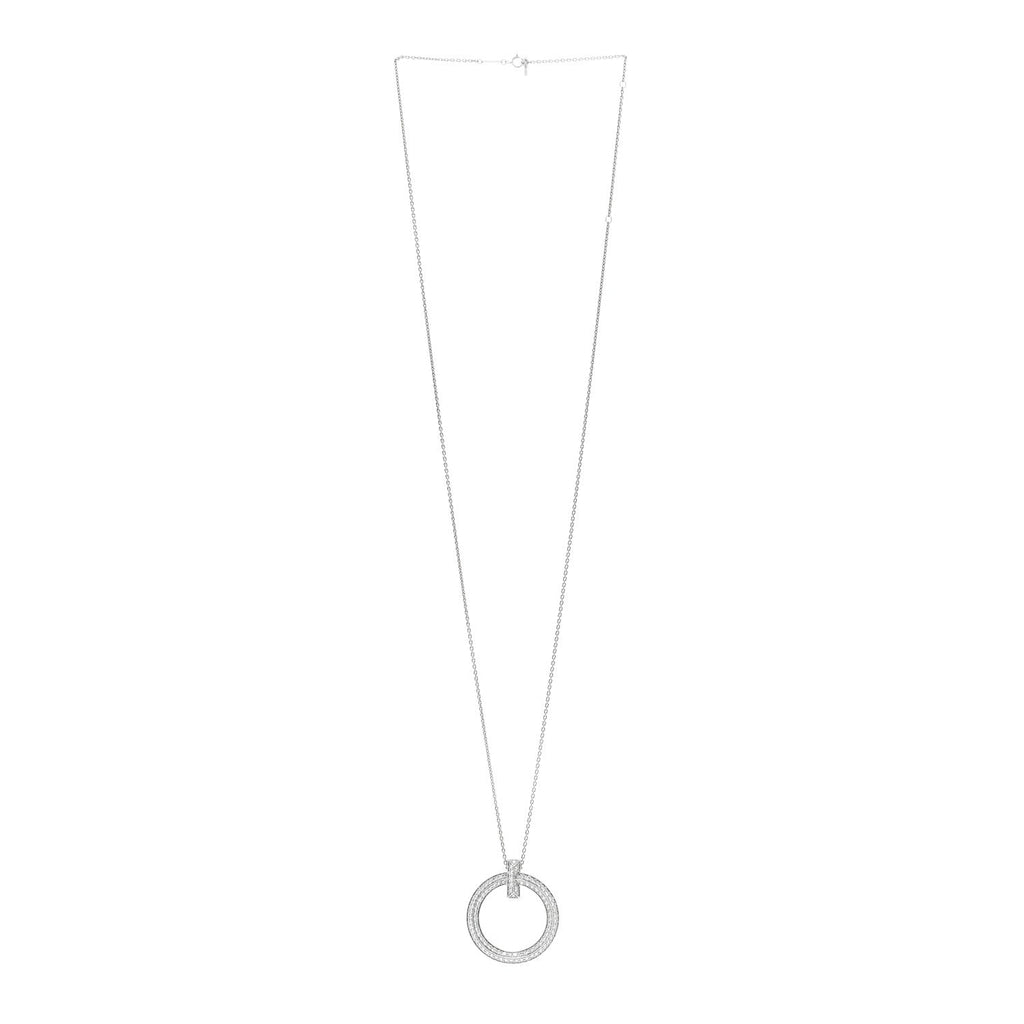 18K White Gold Diamond Large T T1 Circle Pendant Necklace