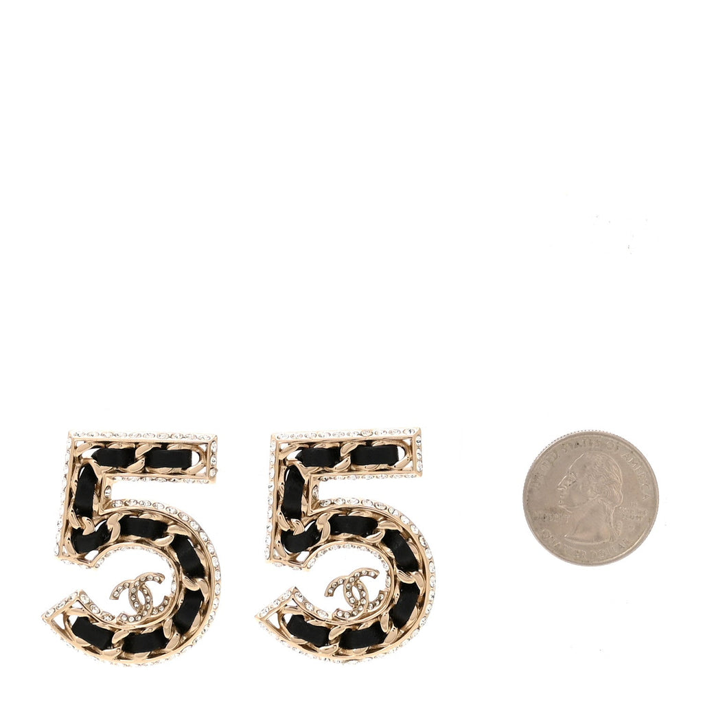 Crystal Lambskin Chain CC No 5 Earrings Gold Black