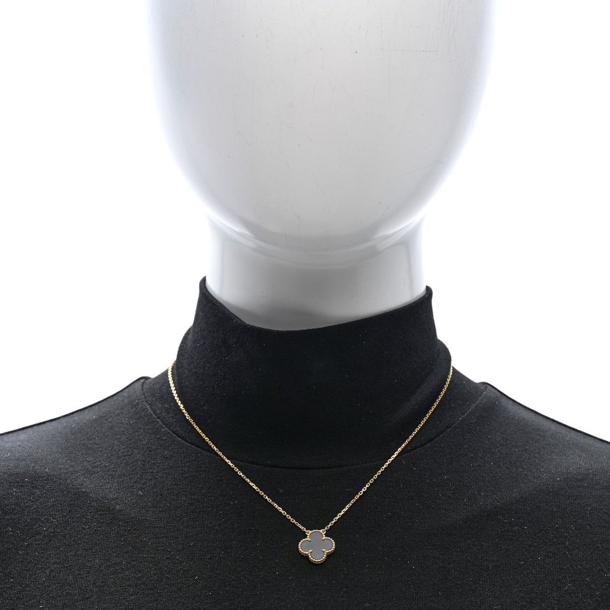 18K Yellow Gold Black Onyx Vintage Alhambra Pendant Necklace