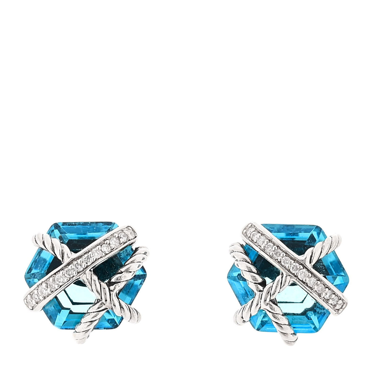 Sterling Silver Diamond Blue Topaz 10mm Cable Wrap Earrings