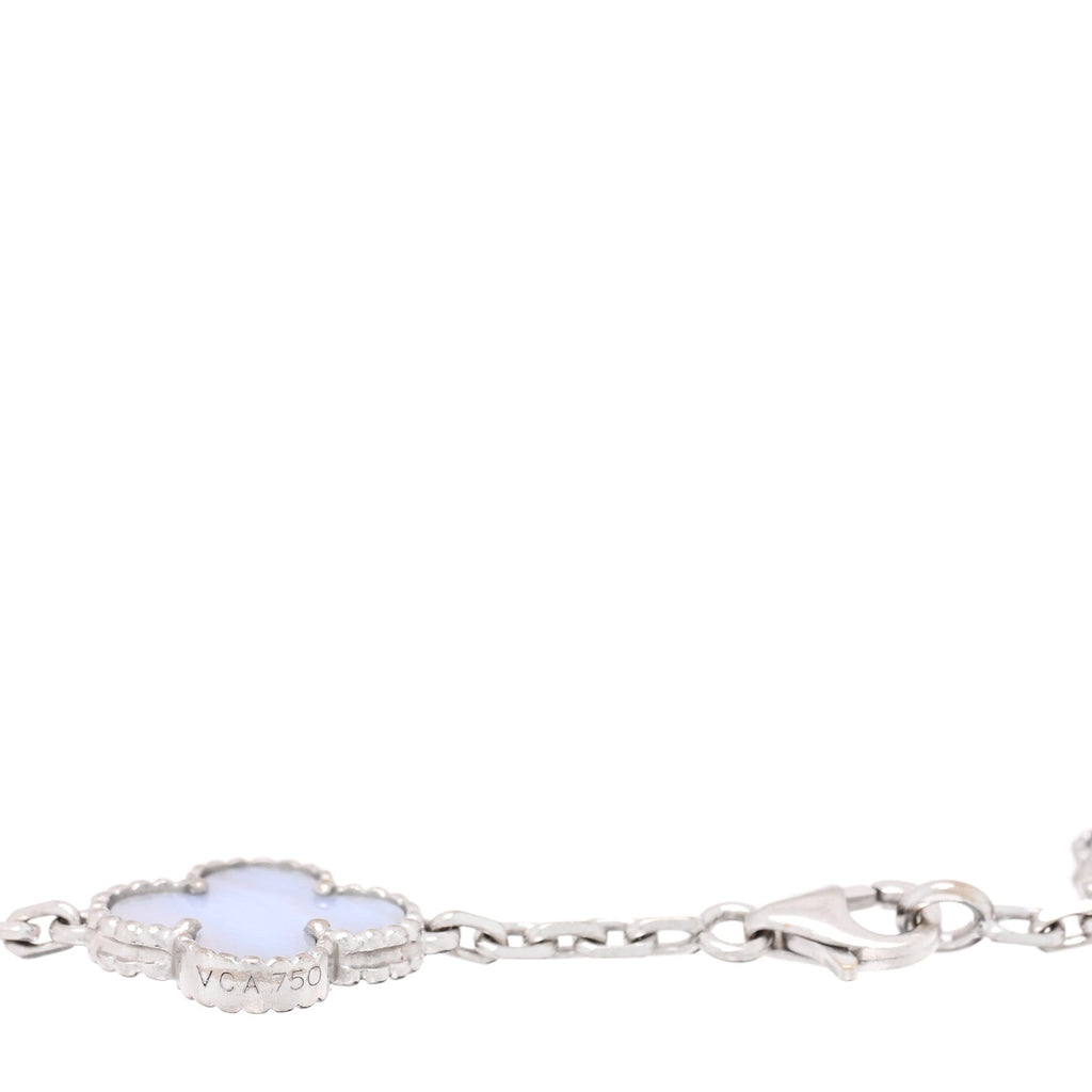 18K White Gold Chalcedony 5 Motifs Vintage Alhambra Bracelet