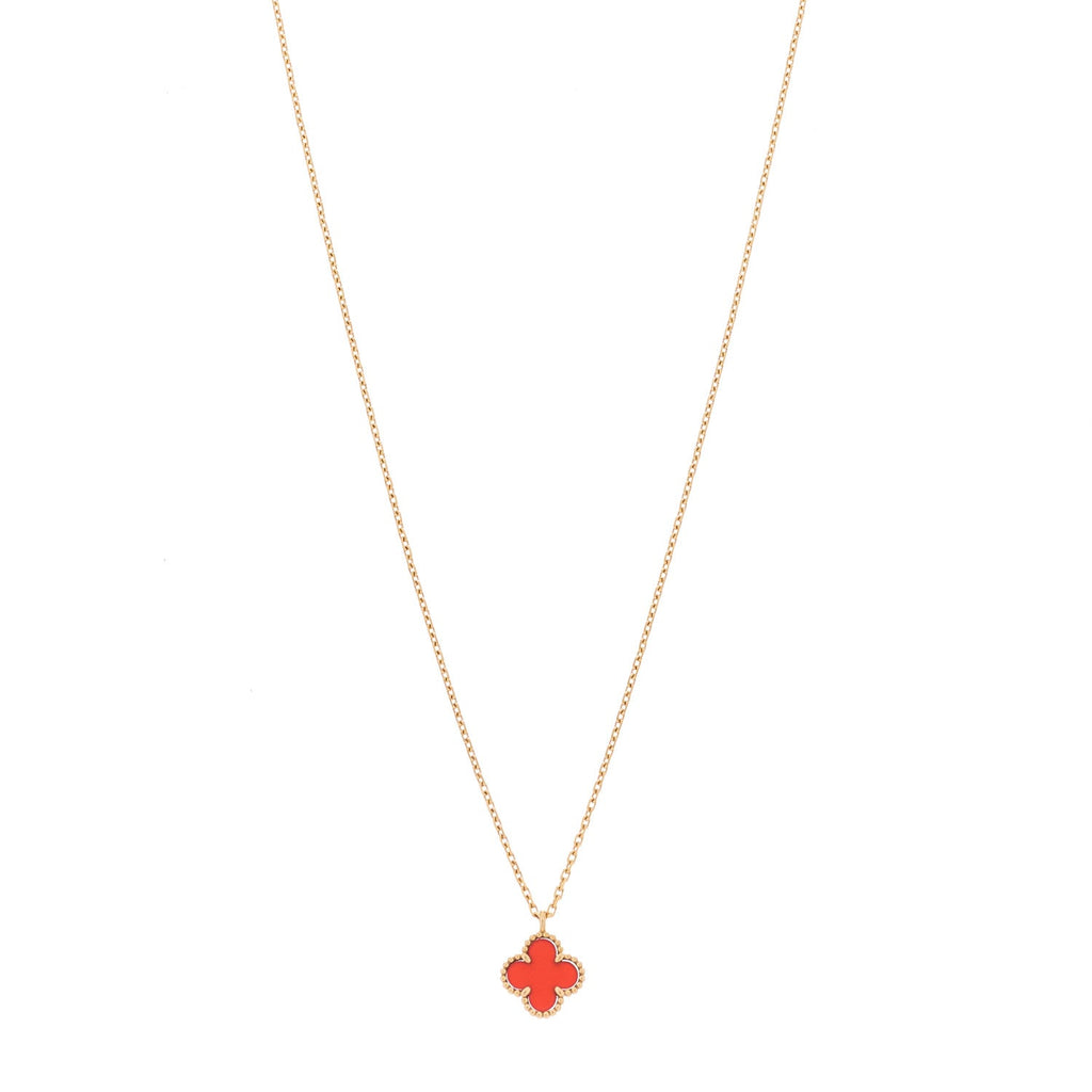 18K Rose Gold Carnelian Sweet Alhambra Pendant Necklace