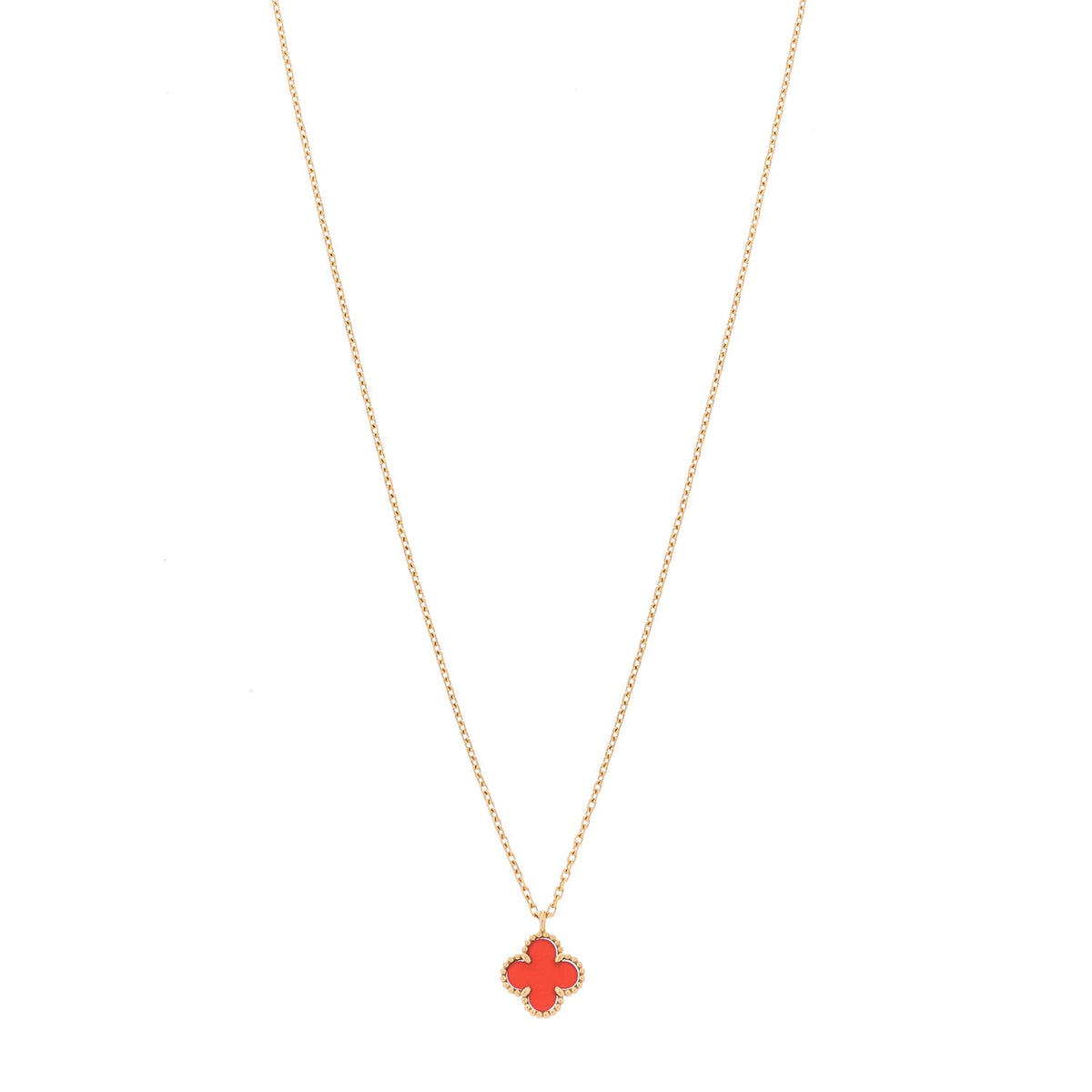 18K Rose Gold Carnelian Sweet Alhambra Pendant Necklace