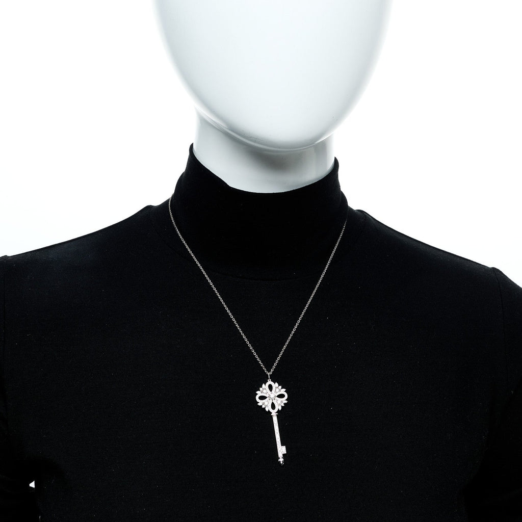 Platinum Diamond Victoria Key Pendant Necklace