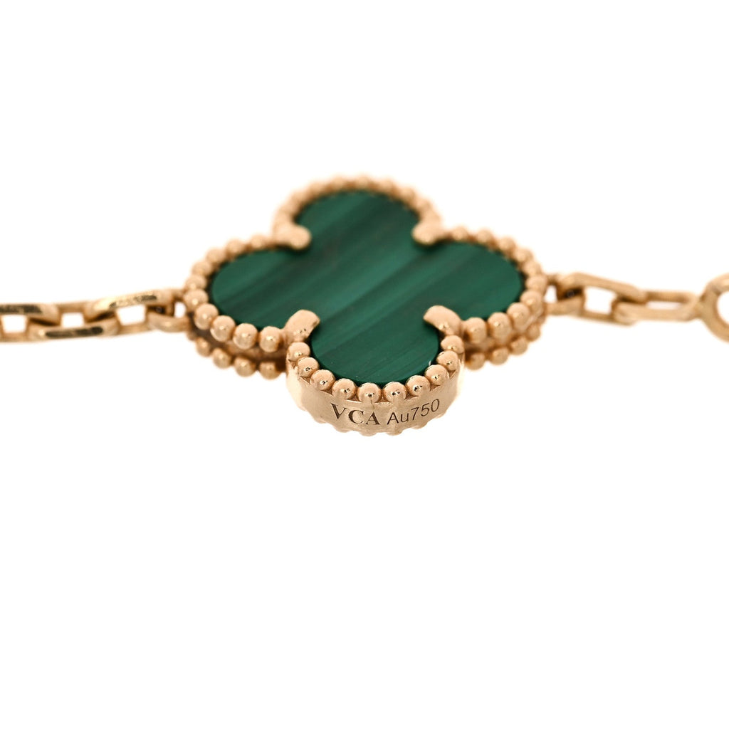 18K Yellow Gold Malachite 5 Motifs Vintage Alhambra Bracelet
