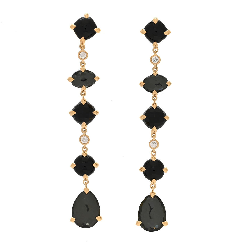 18K Yellow Gold Diamond Black Onyx Black Orchid Chatelaine Drop Earrings