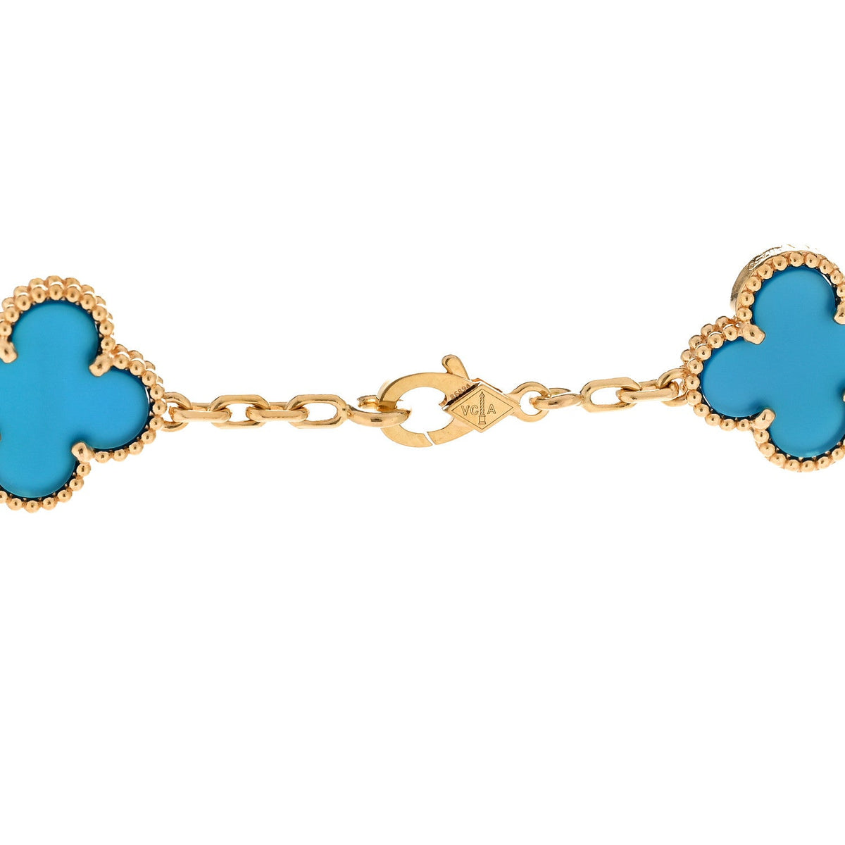 18K Yellow Gold Blue Agate 10 Motifs Vintage Alhambra Necklace