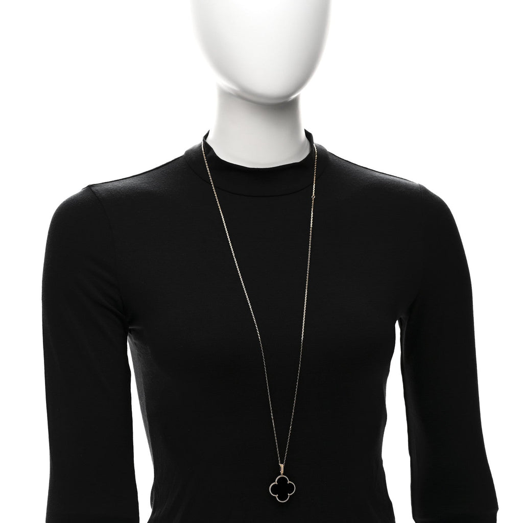 18K Yellow Gold Black Onyx Magic Alhambra Pendant Necklace