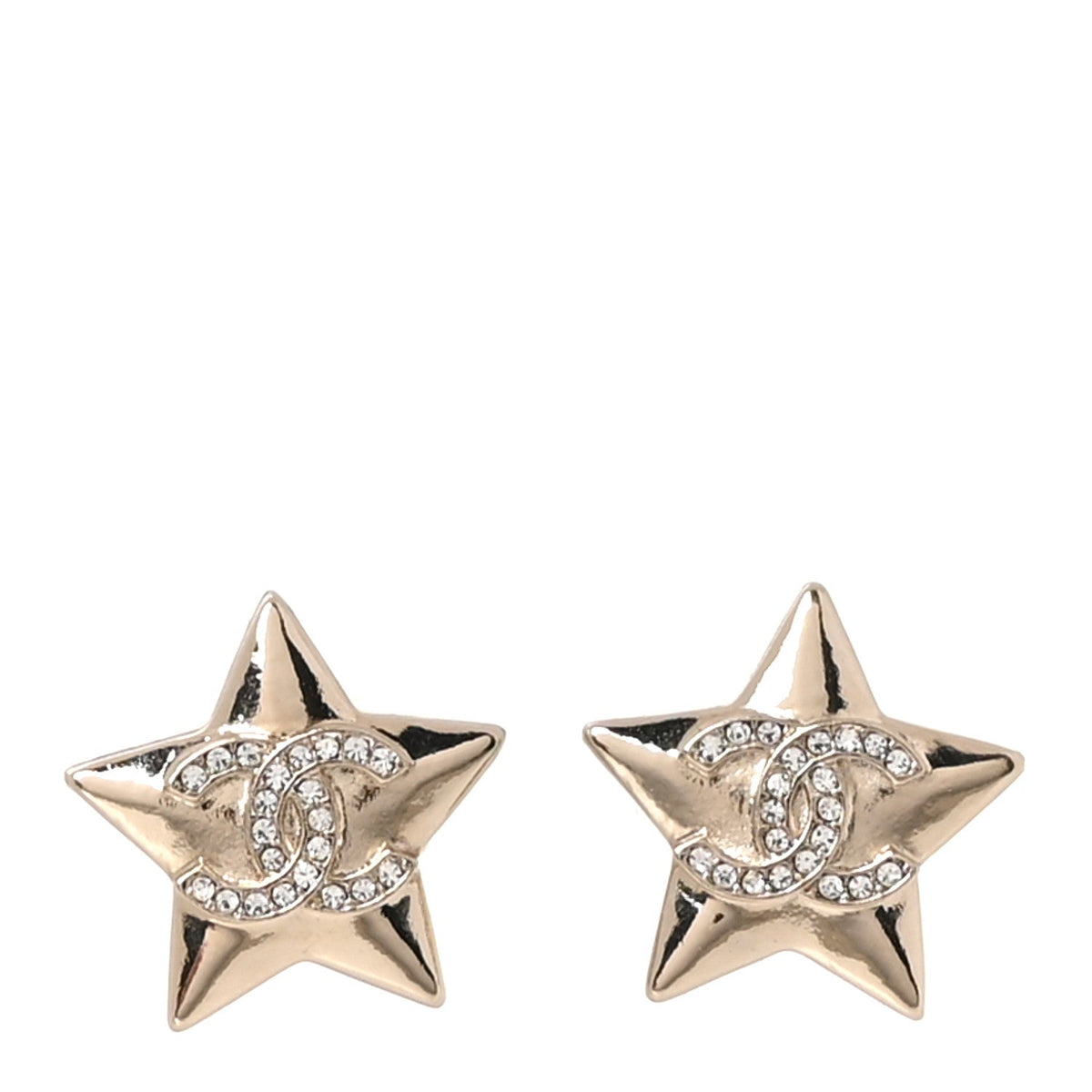 Metal Crystal CC Star Earrings Gold