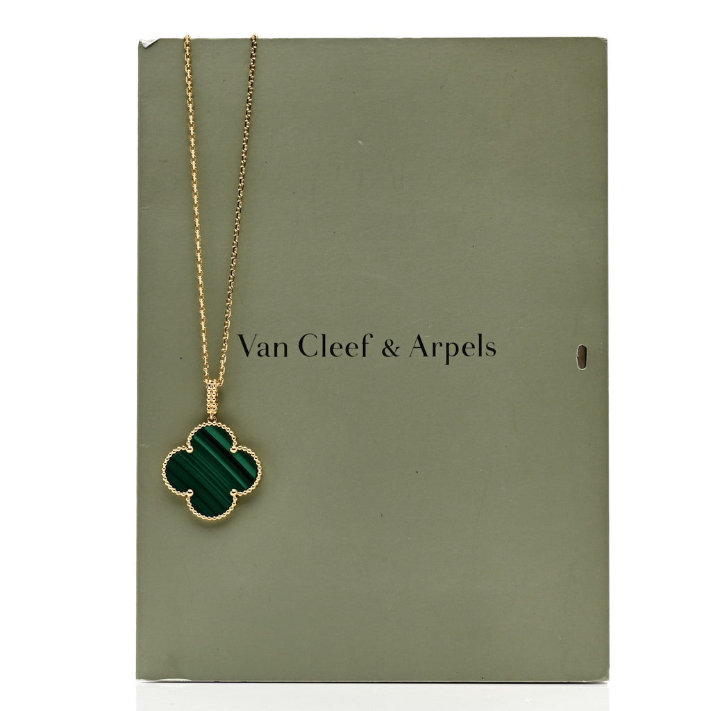 18K Yellow Gold Malachite Magic Alhambra Pendant Necklace