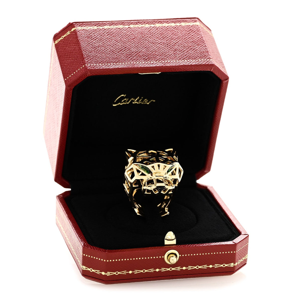 18K Yellow Gold Tsavorite Onyx Panthère De Cartier Ring 53 6.5