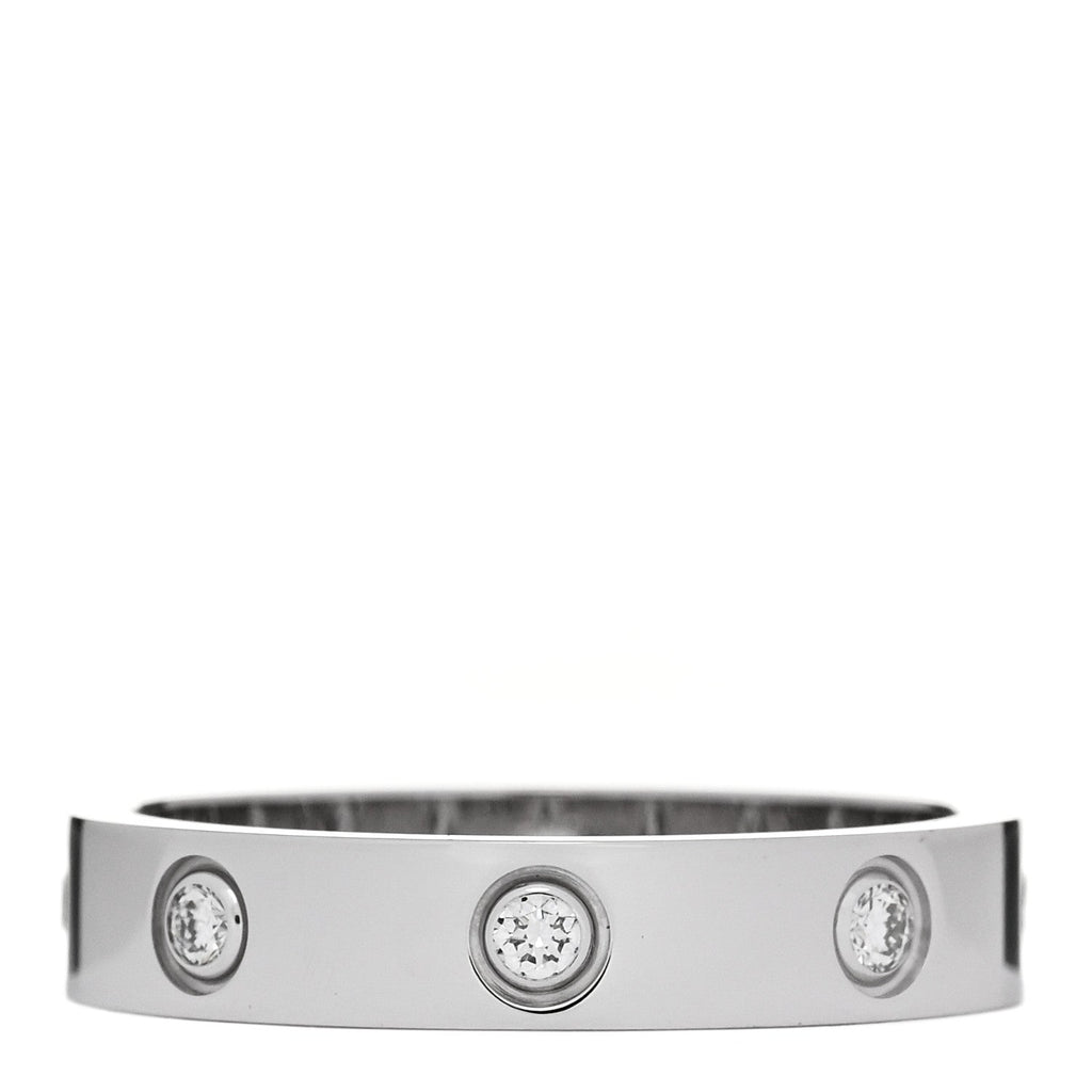 18K White Gold 8 Diamond 4mm LOVE Wedding Band Ring 54 6.75