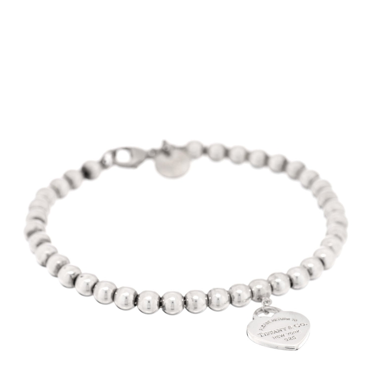 Sterling Silver Enamel 4mm Return To Tiffany Heart Tag Bead Bracelet Blue