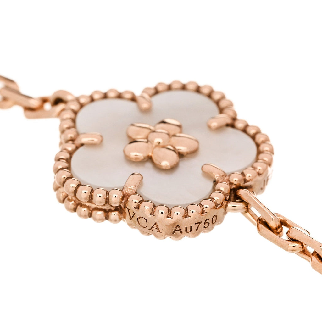 18K Rose Gold Carnelian Mother of Pearl Onyx 5 Motifs Lucky Spring Bracelet