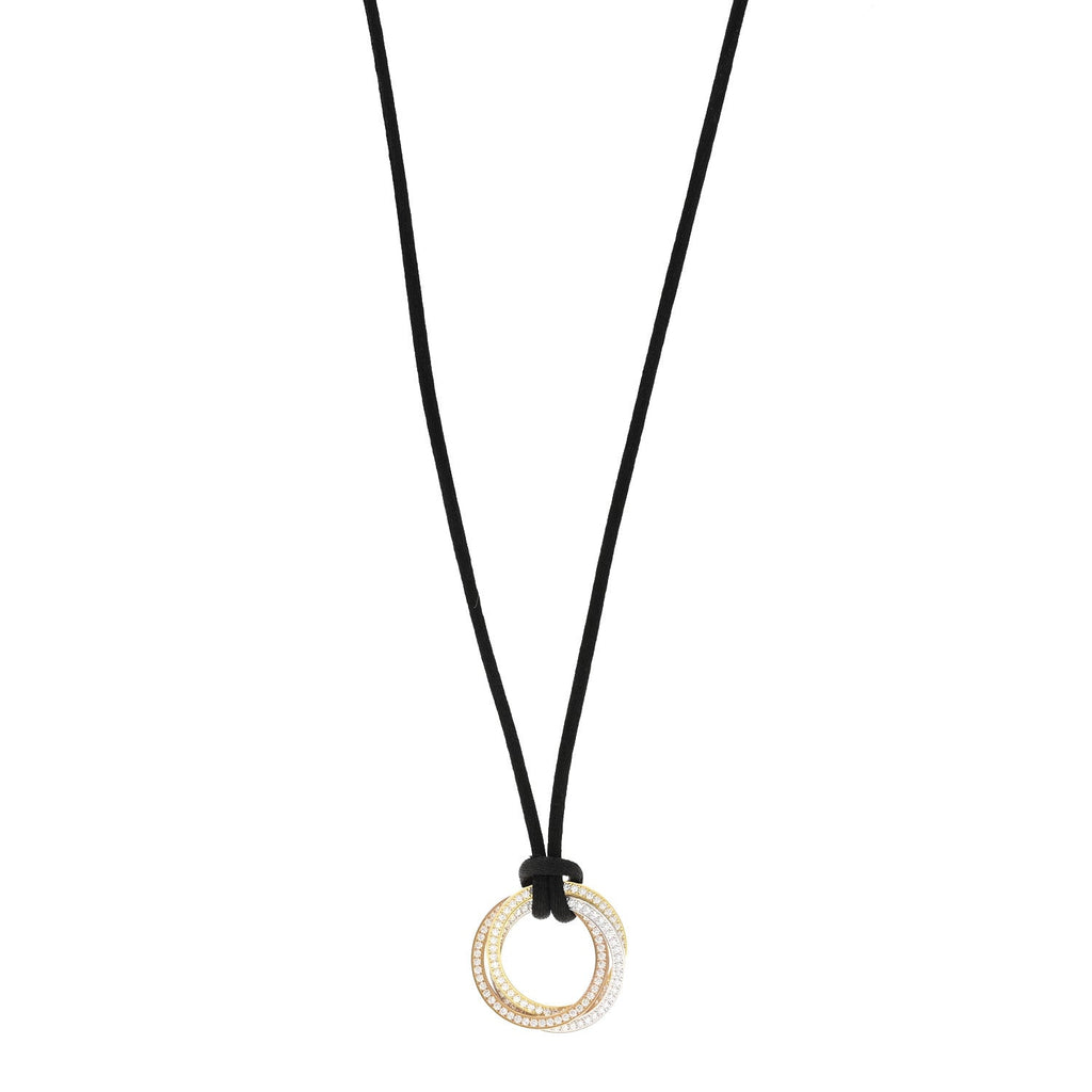 18K Pink Yellow White Gold Diamond Trinity Paved Cord Necklace