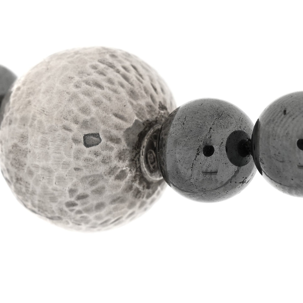 Sterling Silver Hematite Hammered Bead Station Necklace