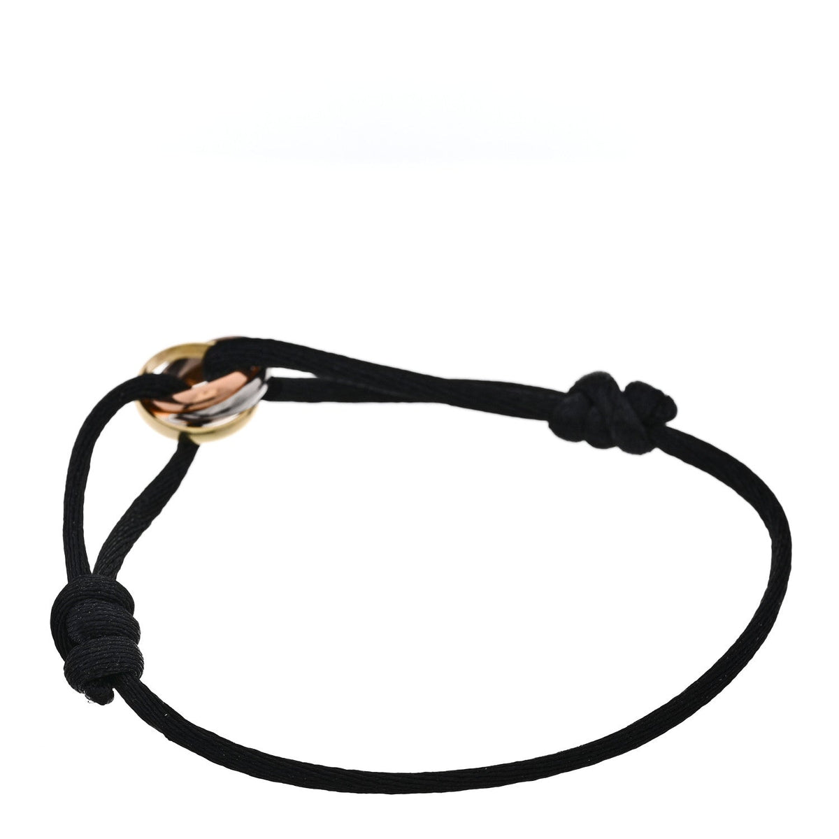 18k Pink Yellow White Gold Trinity Adjustable Cord Bracelet Black
