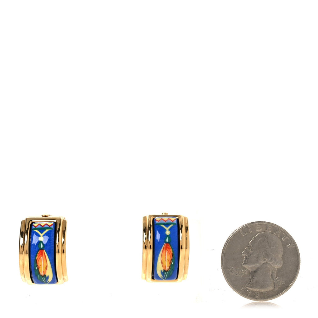 Printed Enamel Clip On Earrings Gold
