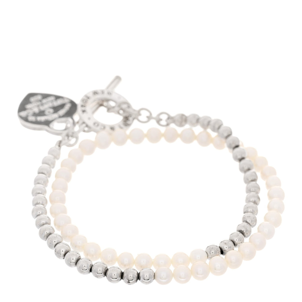 Sterling Silver Cultured Pearl Diamond Return to Tiffany Wrap Bead Bracelet