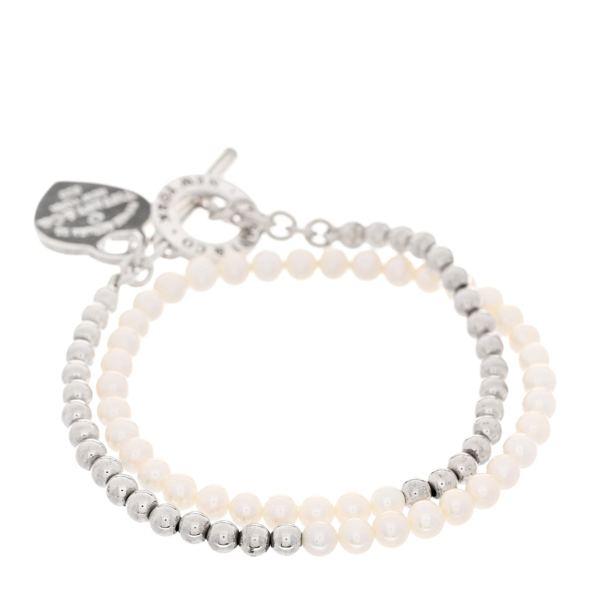 Sterling Silver Cultured Pearl Diamond Return to Tiffany Wrap Bead Bracelet