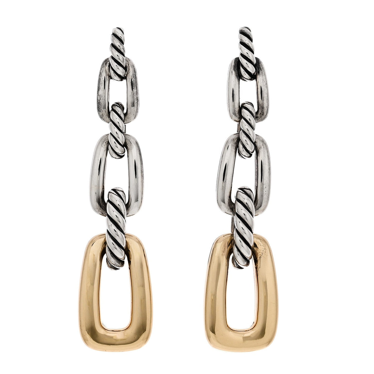 Sterling Silver 18K Yellow Gold Wellesley Link Drop Earrings