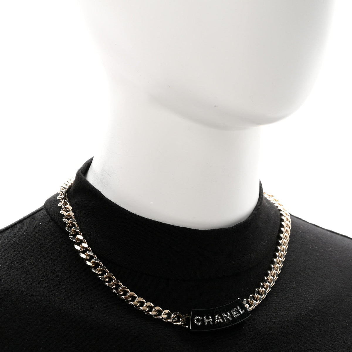 Metal Resin Crystal Chain Logo Necklace Gold Black