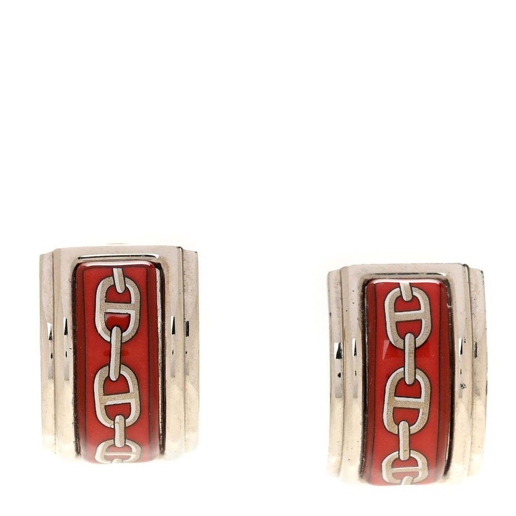 Enamel Printed Chaine d'Ancre Clip On Earrings Silver