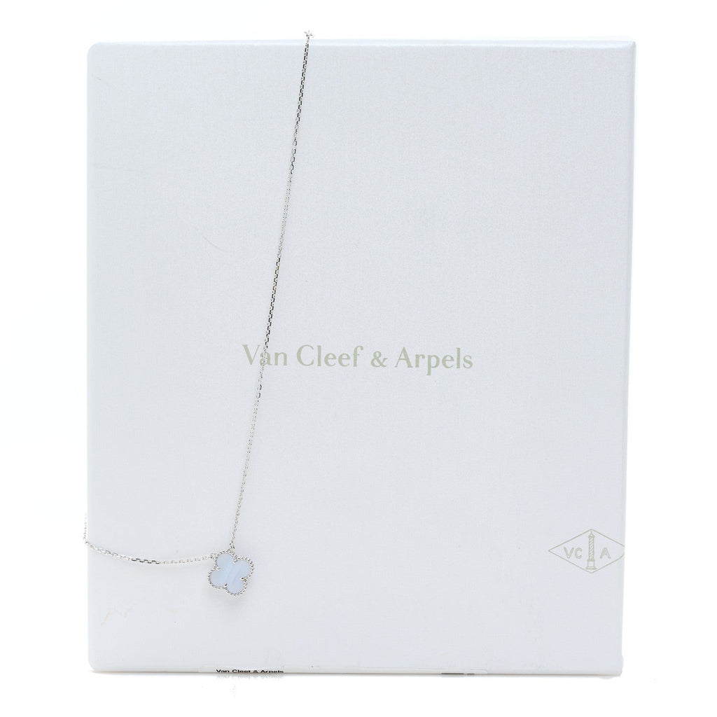 18k White Gold Chalcedony Vintage Alhambra Pendant Necklace