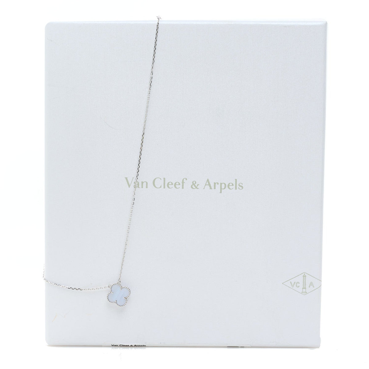 18k White Gold Chalcedony Vintage Alhambra Pendant Necklace