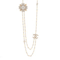 Pearl Crystal CC Long Necklace Gold