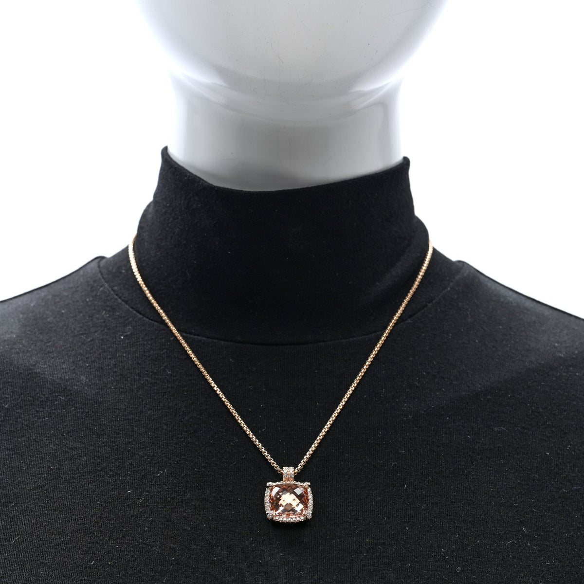 18K Rose Gold Diamond Morganite 14mm Chatelaine Pave Bezel Pendant Necklace