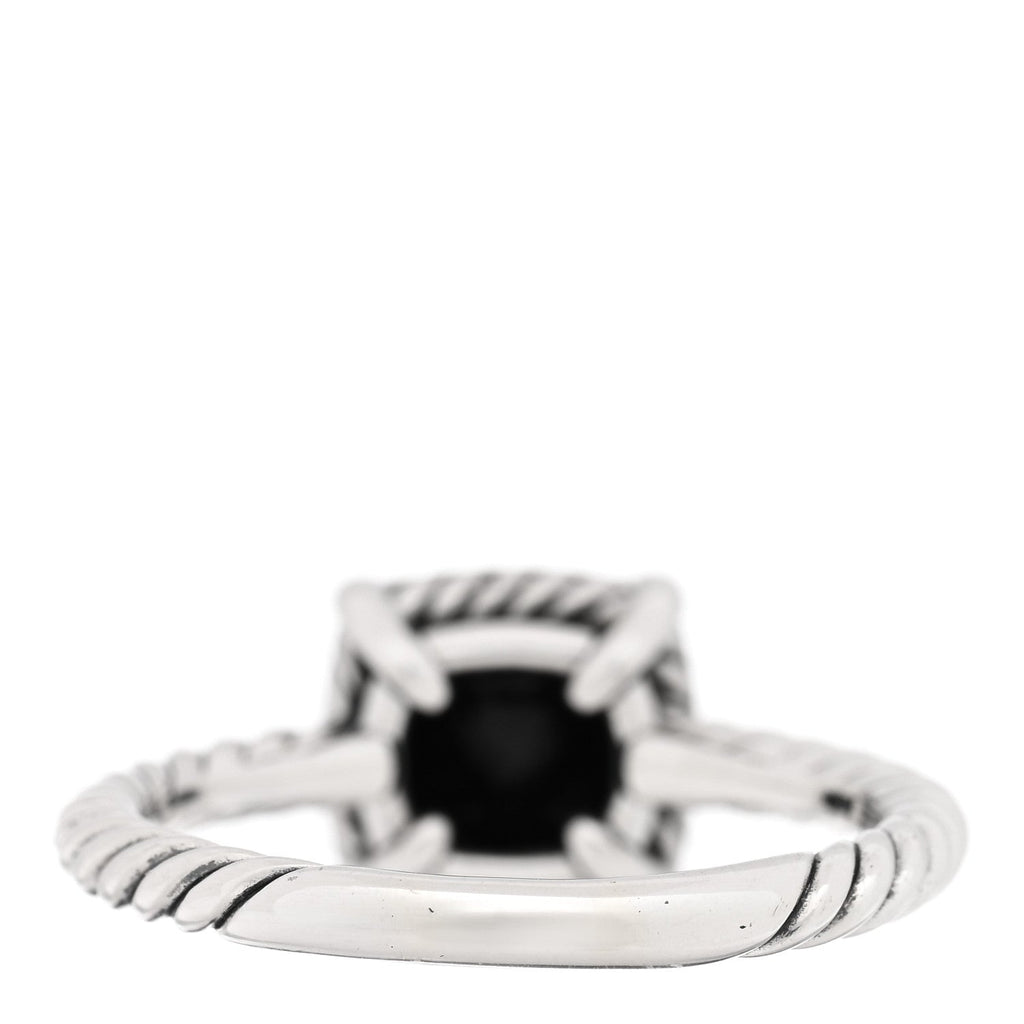 Sterling Silver Diamond Black Onyx 7mm Petite Chatelaine Pave Bezel Ring 56 7.75