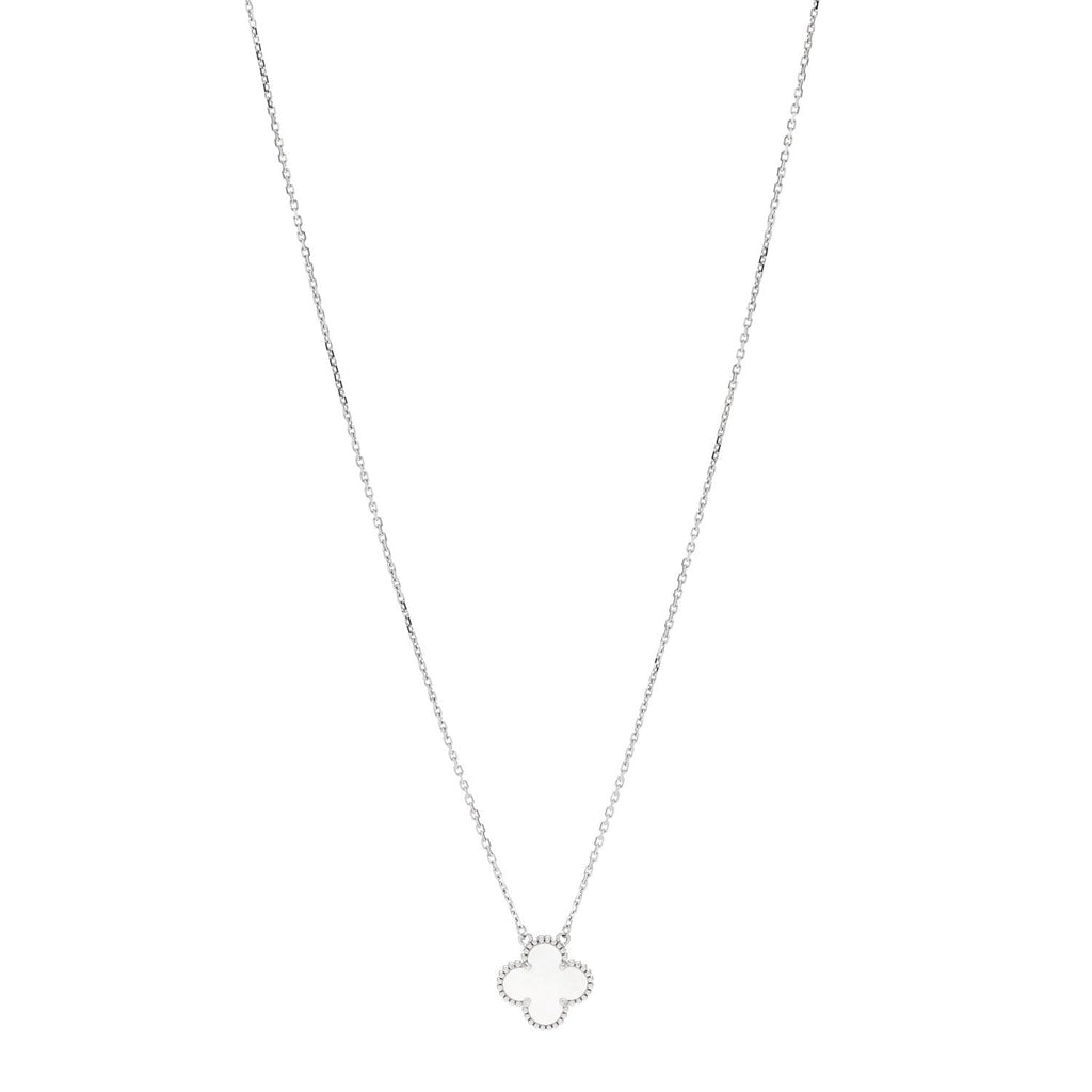 18K White Gold Mother Of Pearl Vintage Alhambra Pendant Necklace
