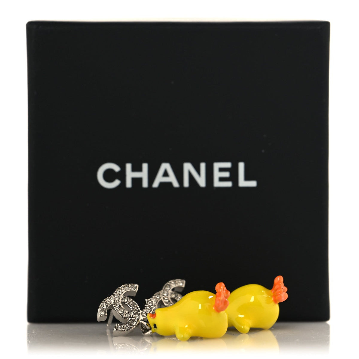 Metal Resin Strass Crystal CC Baby Chick Pendant Earrings Silver Yellow Orange