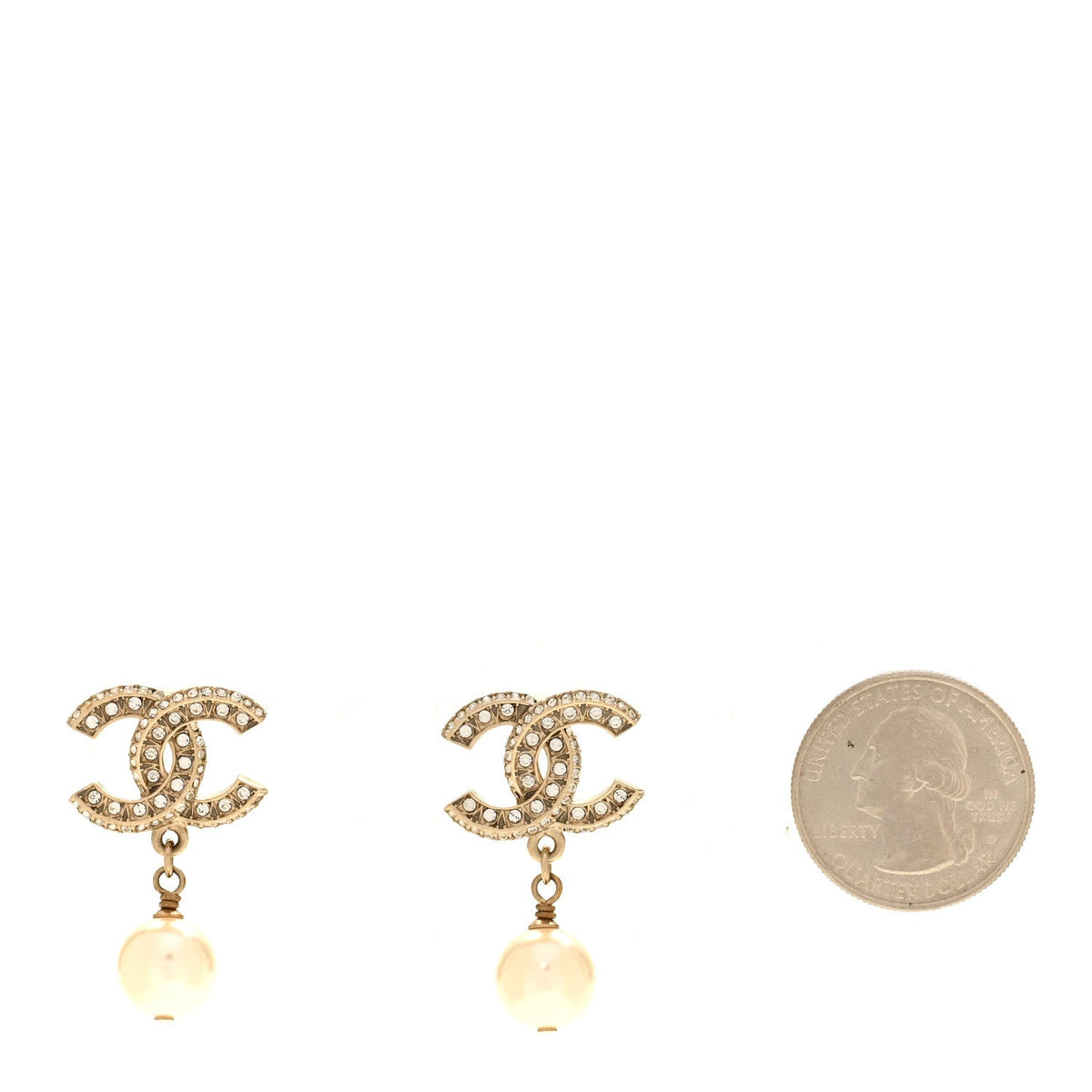 Crystal Pearl CC Drop Earrings Gold