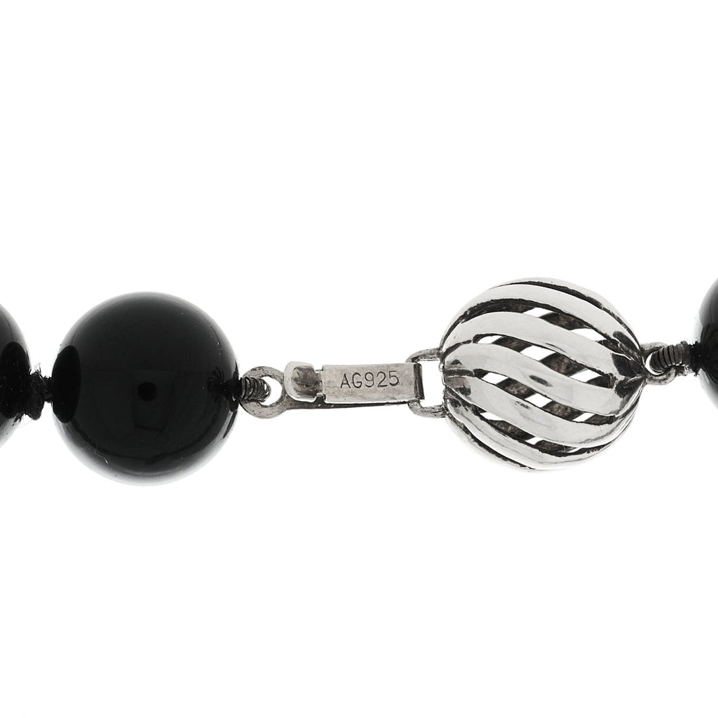 Sterling Silver Black Onyx 10mm Long Bead Necklace