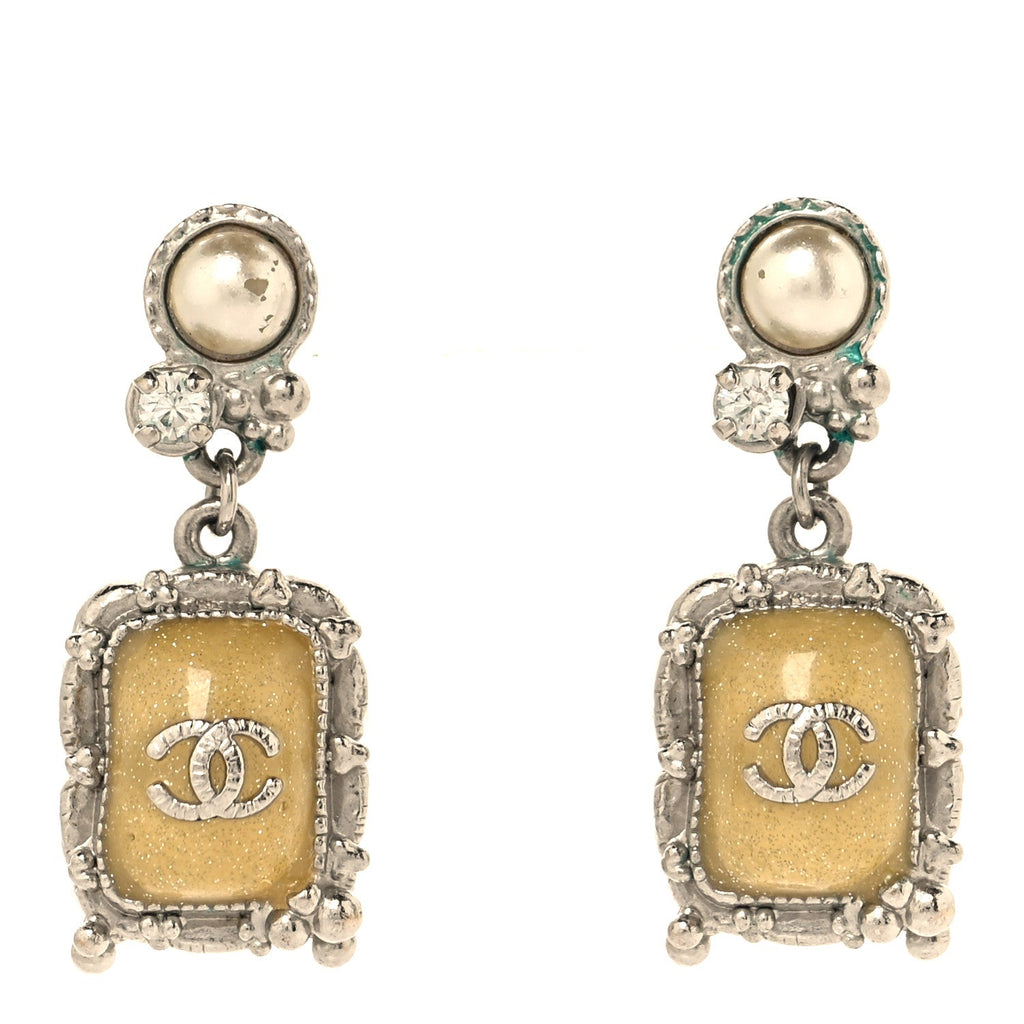 Gripoix Poured Glass Square CC Drop Earrings Green