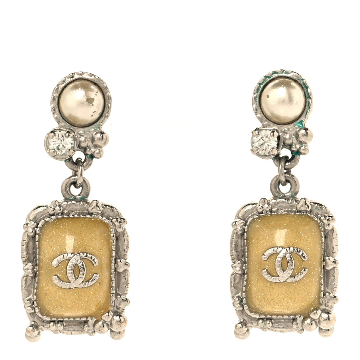 Gripoix Poured Glass Square CC Drop Earrings Green