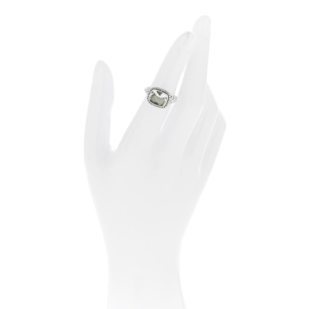 Sterling Silver Diamond Prasiolite 10mm Noblesse Ring 47 4.25