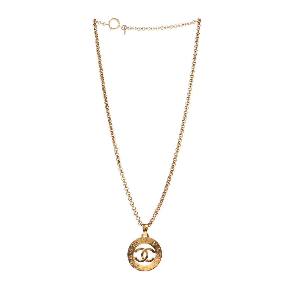 CC Chain Pendant Long Necklace Gold