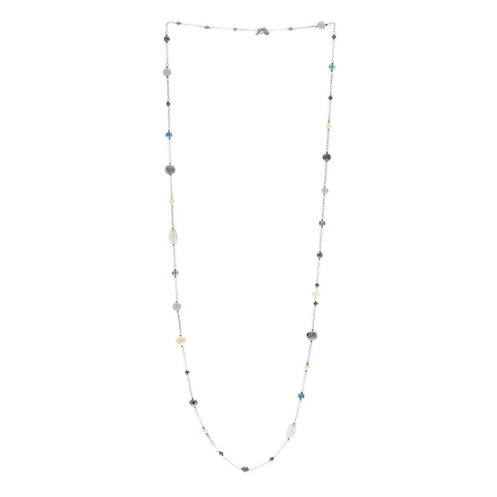Sterling Silver 18K Yellow Gold Labradorite Hematine Blue Topaz Elements Chain Necklace