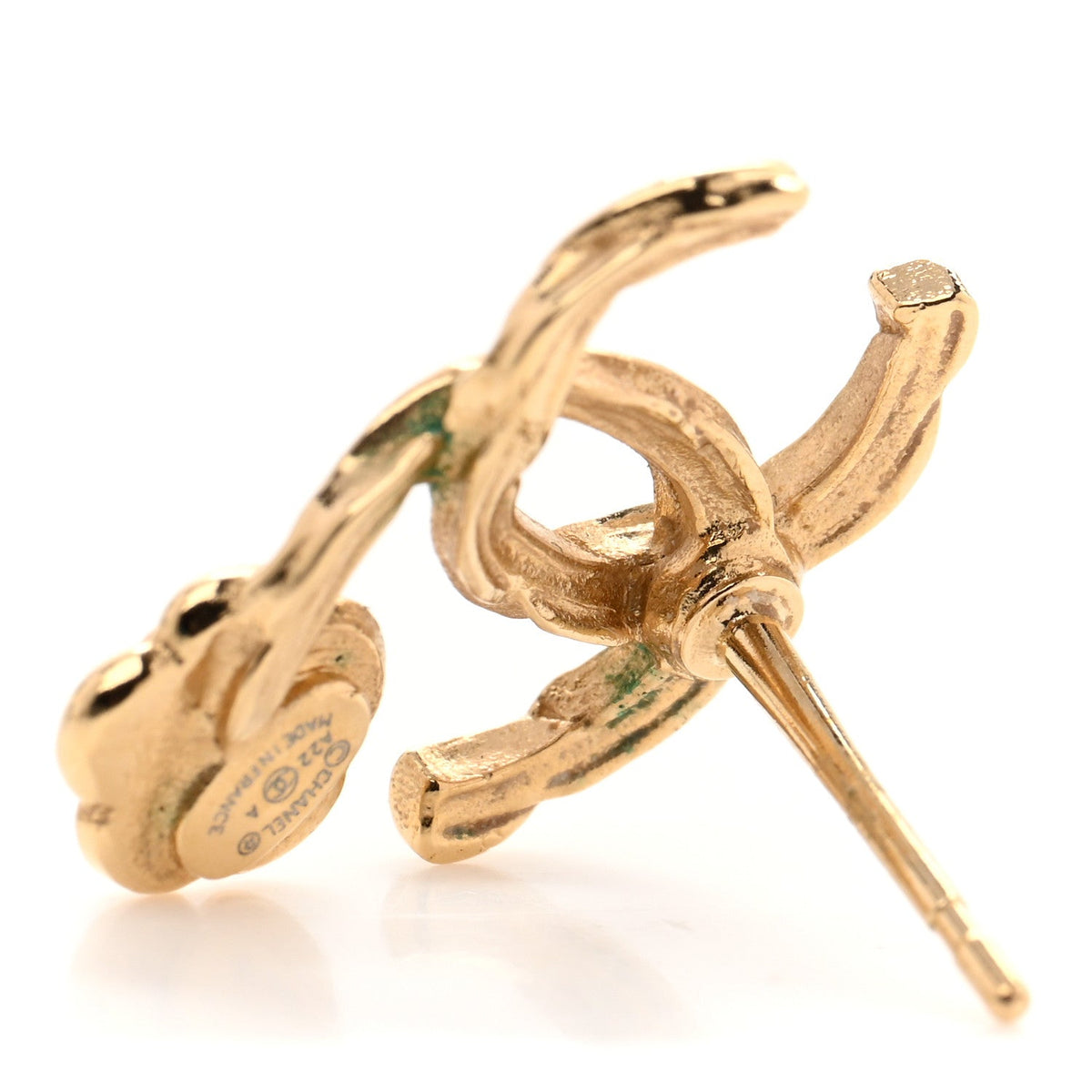 Metal Camellia CC Earrings Gold